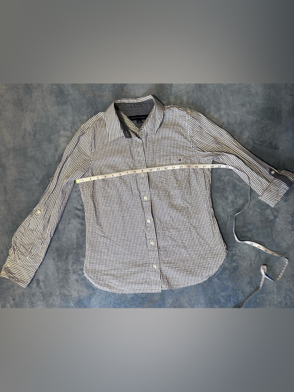 Tommy Hilfiger Blue & White Striped Seersucker Button-Down Shirt - Picture 4 of 6